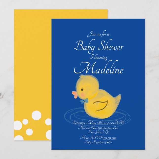 Invitation Baby shower en caoutchouc de couleur de (Devant / Derrière)