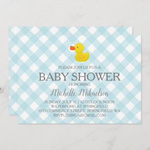 Invitation Baby shower en caoutchouc En vichy bleu