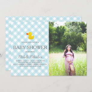 Invitation Baby shower en caoutchouc En vichy bleu photo