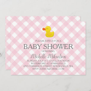 Invitation Baby shower en caoutchouc En vichy rose