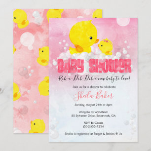 Invitation Baby shower en caoutchouc   Girl Duckie