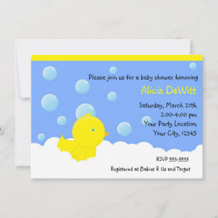 Invitation Baby shower en caoutchouc jaune Bain