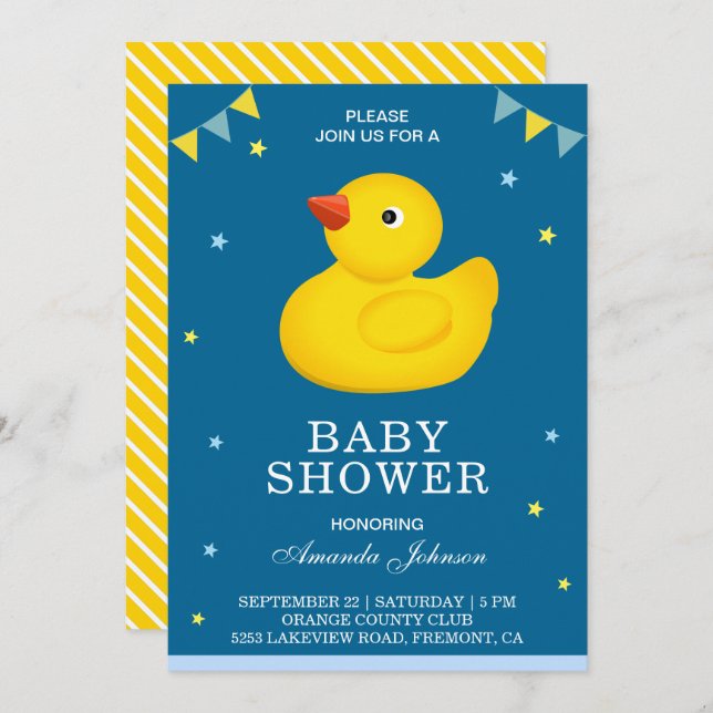 Invitation Baby shower en caoutchouc jaune mignon (Devant / Derrière)