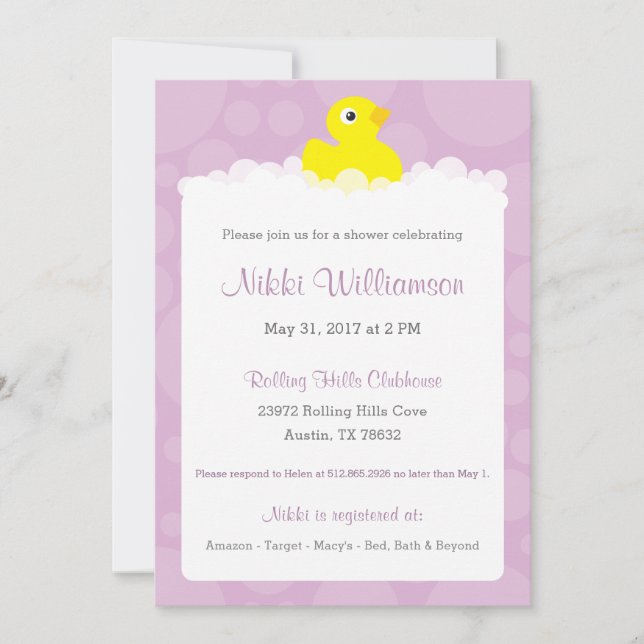 Invitation Baby shower en caoutchouc - Lilac (Devant)