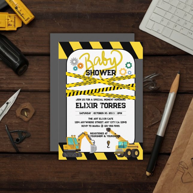 Invitation Baby Shower en chantier moderne (Créateur téléchargé)