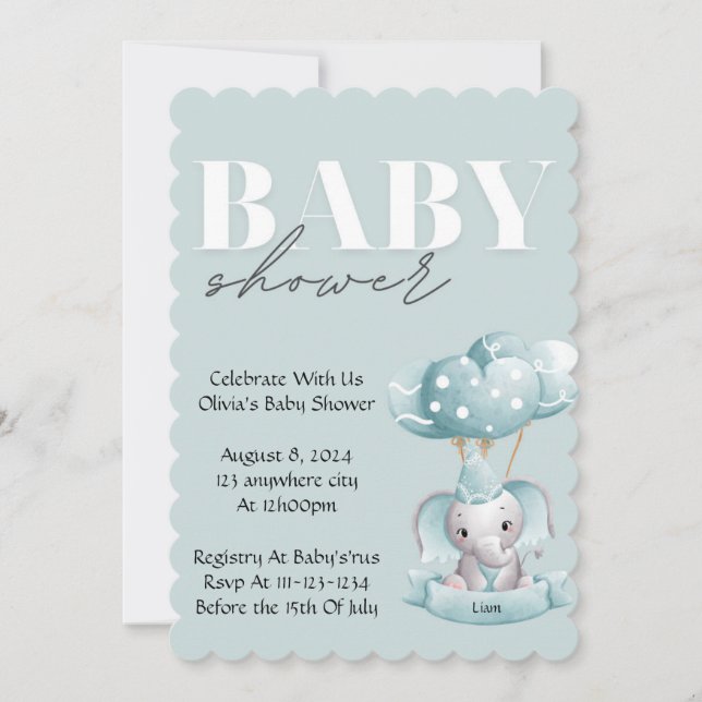 INVITATION baby shower EN COULEUR BLEUE (Devant)