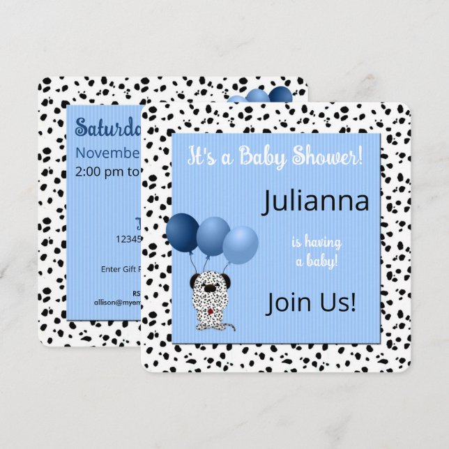Invitation Baby shower en Dalmatie bleue (Devant / Derrière)