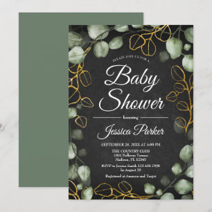 Invitation Baby shower en damier à couronne d'eucalyptus