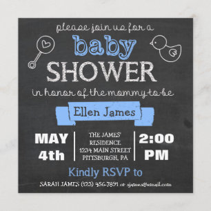 Invitation Baby shower en damier Bleu