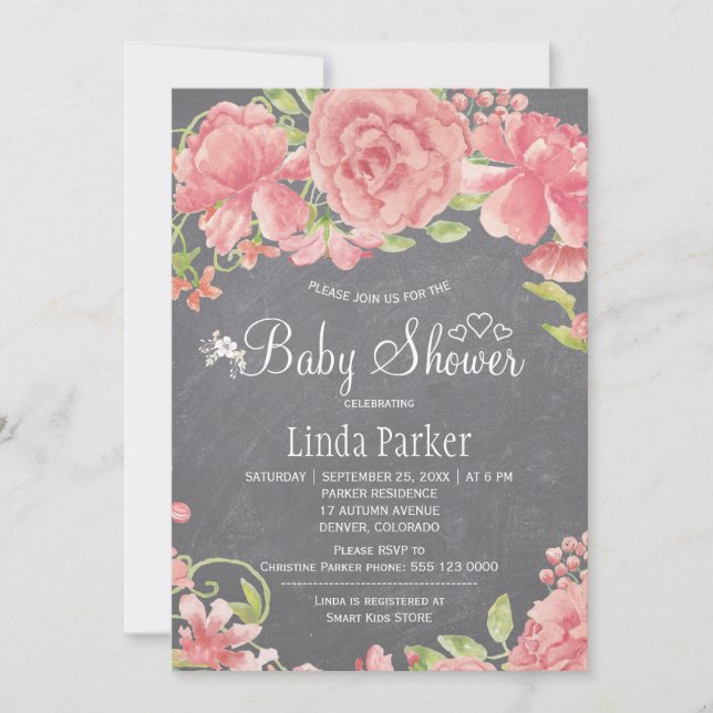 Invitation Baby shower en damier rose pâle (Devant)