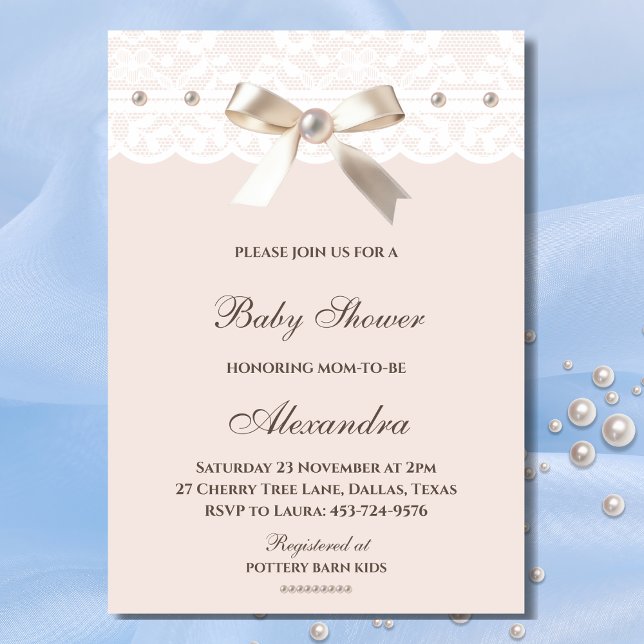 Invitation Baby shower en dentelle blanche rose Regency Bow P (Créateur téléchargé)
