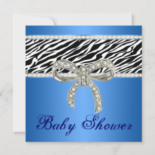 Invitation Baby shower en diamant bleu Zebra