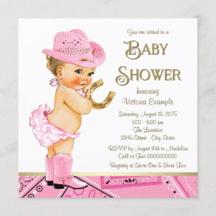 Invitation Baby shower en fer à cheval de cow-girl d'or rose