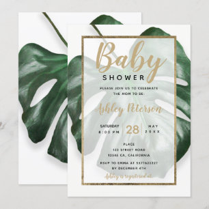 Invitation Baby shower en feuille de monstère verte tropicale