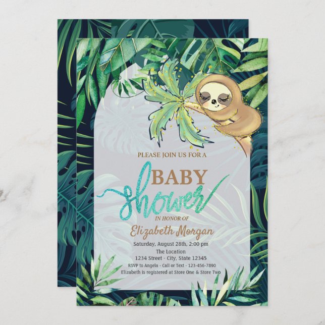Invitation Baby shower en feuille de palme d'été couché (Devant / Derrière)