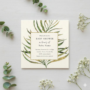 Invitation Baby shower en feuille de palme d'or