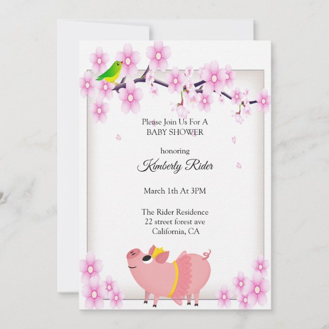 Invitation Baby shower en fleurs de cerisier rose (Devant)