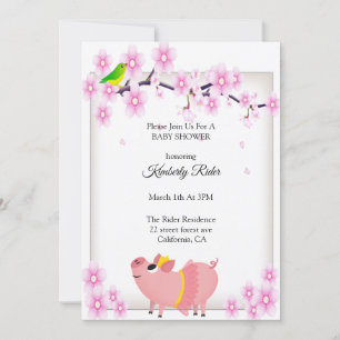 Invitation Baby shower en fleurs de cerisier rose