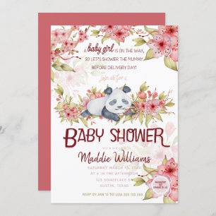 Invitation Baby shower en fleurs de cerisier rose Panda Sleep