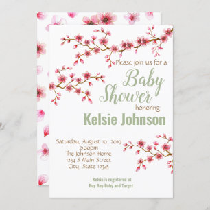 Invitation Baby shower en fleurs de cerisiers