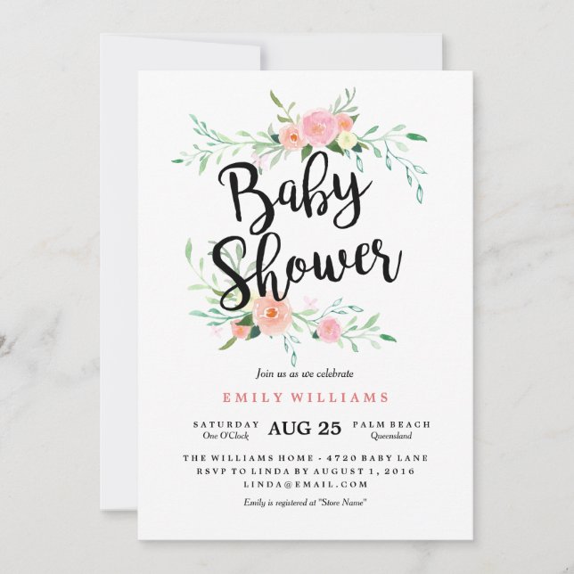 Invitation Baby shower en fleurs roses modernes (Devant)