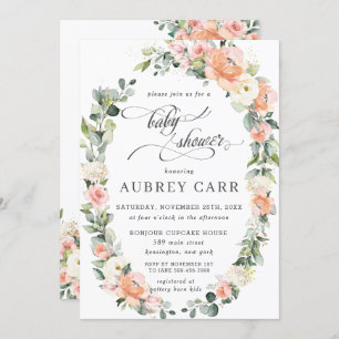 Invitation Baby shower en germe de fleurs d'ivoire rose