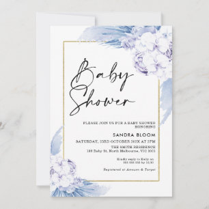 Invitation Baby shower en herbe Boho Bleu Chaud Pampas