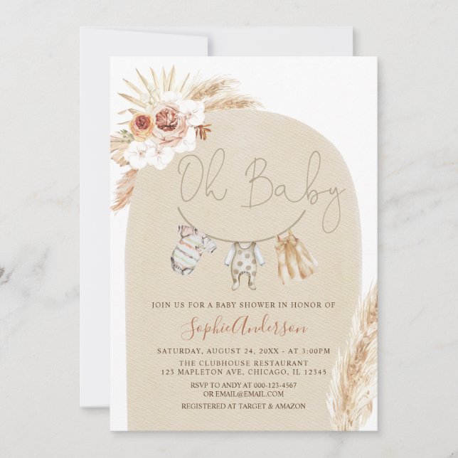 Invitation Baby shower en herbe Boho Pampas  (Devant)