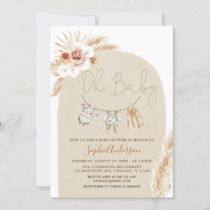 Invitation Baby shower en herbe Boho Pampas