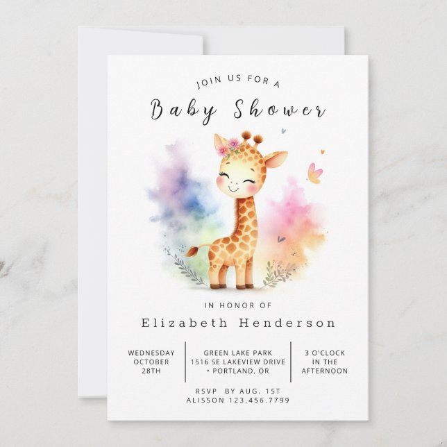 Invitation Baby shower en ligne Boho Giraffe (Devant)
