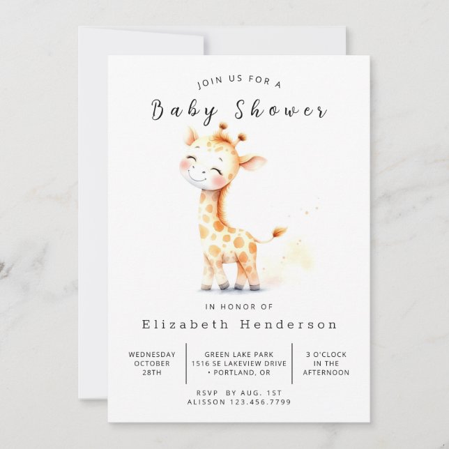 Invitation Baby shower en ligne Chic Giraffe (Devant)