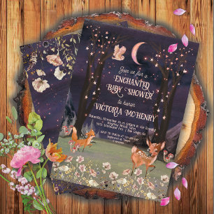 Invitation Baby shower en lune de bois enchanté