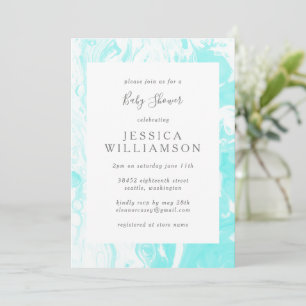 Invitation Baby shower en marbre Abstrait bleu Aqua
