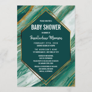 Invitation Baby shower en marbre marbré Abstrait Emerald Gold