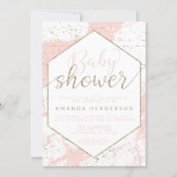 Invitation Baby shower en marbre rose et or