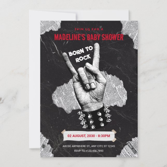Invitation Baby shower en métal Black Rock (Devant)