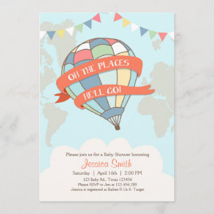 Invitation baby shower en montgolfière Blue Boy