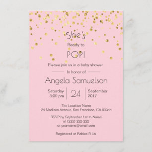 Invitation Baby shower en or rose POP PRÊT à être personnalis