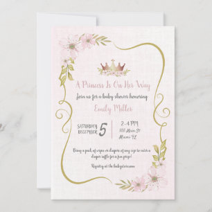 Invitation Baby shower en or rose Princesse