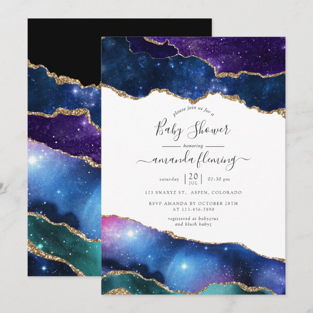 Invitation Baby shower en pierre de taille Galaxy Agate (Devant / Derrière)
