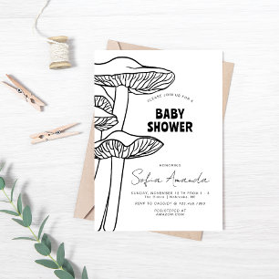 Invitation Baby shower en plan minimaliste de champignons