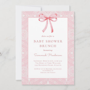 Invitation Baby shower en ruban en dentelle rose