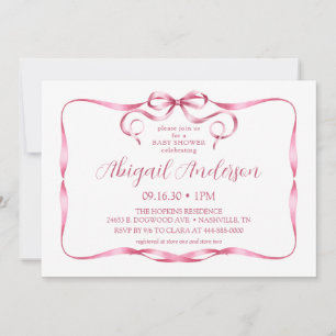 Invitation Baby shower en ruban rose aquarelle