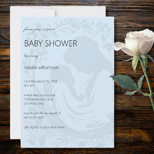 Invitation Baby shower en silhouette bleu pâle mère et enfant