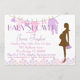 Invitation Baby shower en silhouette rose et violet