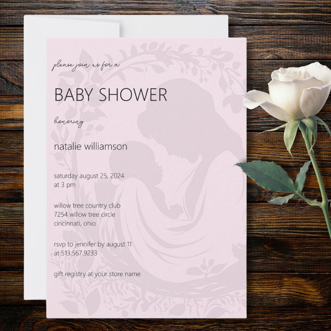 Invitation Baby shower en silhouette rose pâle mère et enfant (Available in additional colors. )