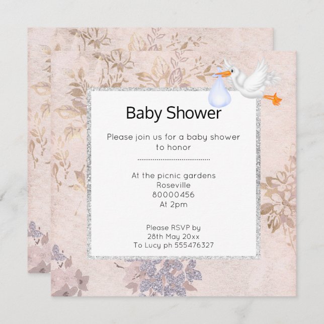 Invitation Baby shower EN STORE MODERNE ROSE ET ROSE OR BLEU (Devant / Derrière)