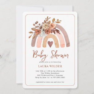 Invitation Baby shower en terre cuite Boho aquarelle arc-en-c