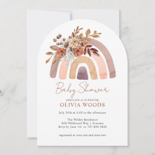 Invitation Baby shower en terre cuite Boho aquarelle arc-en-c