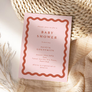 Invitation Baby shower en terre cuite et cadre rose ondulé
